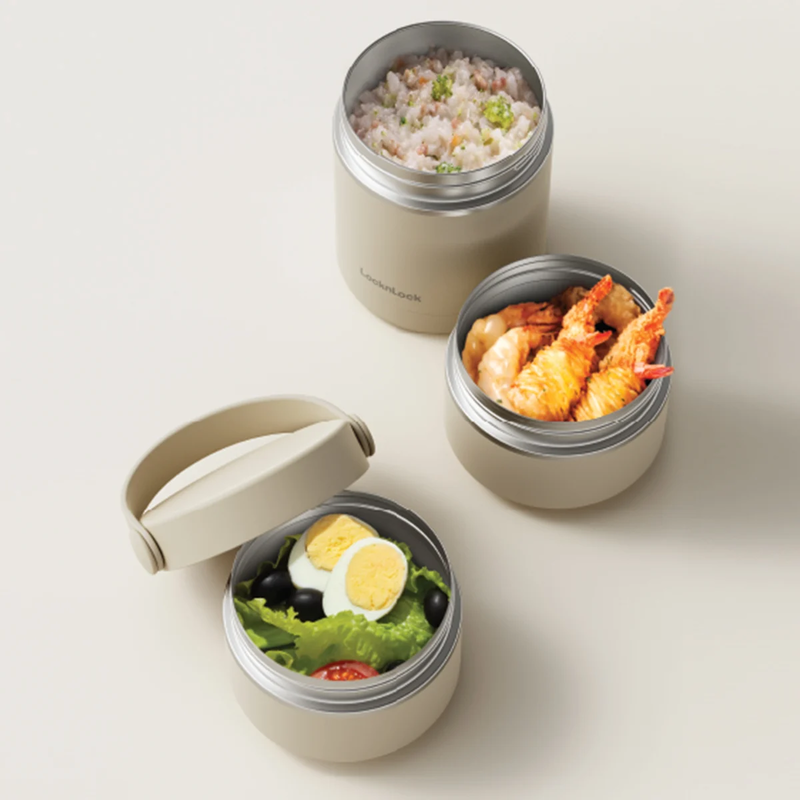 Bộ hộp cơm giữ nhiệt LocknLock Tower Vacuum Lunch Box (380MLx2, 400MLx1) - 3 màu (Be, Nâu, Xanh Lá Đậm) - LHC8058