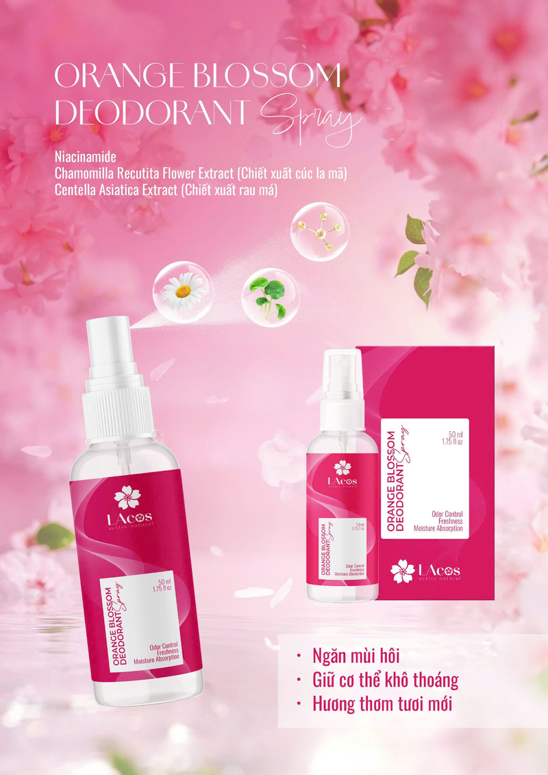 Xịt khử mùi hương Orange Blossom LAcos – LAcos Orange Blossom Deodorant Spray (50 ml)