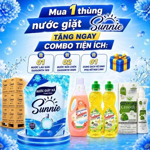 MUA 1 THÙNG NƯỚC GIẶT SUNNIE 3,4 KG TẶNG NGAY COMBO TIỆN ÍCH