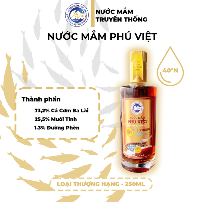 Nước Mắm Cá Cơm Phú Việt - 40 ĐỘ Chai 250ml