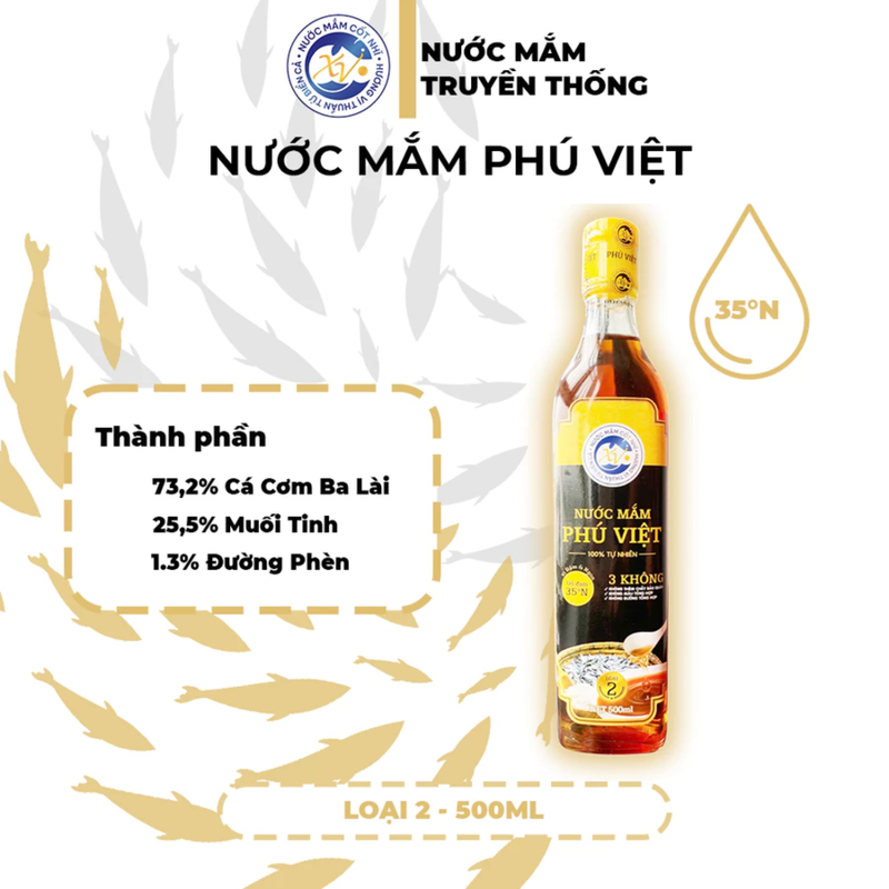 Nước Mắm Cá Cơm Phú Việt - 35 ĐỘ Chai 500ml