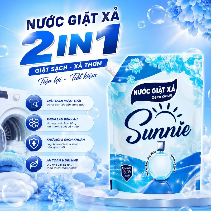 [ĐẶT TRƯỚC ] COMBO 4 TÚI NƯỚC GIẶT XẢ SUNNIE DEEP CLEAN 2IN1 ( 3,4 KG) - GIAO HÀNG TỪ NGÀY 15-07