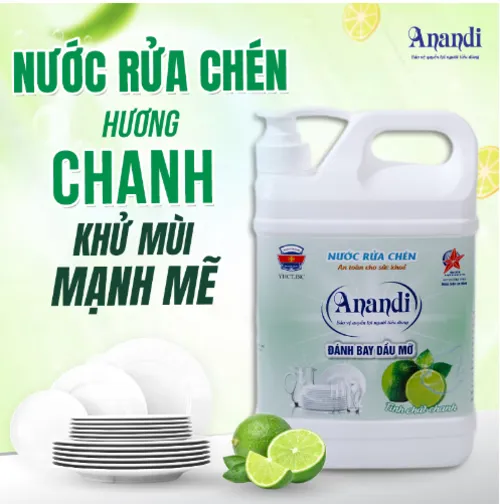 Nước rửa chén bát Anandi can 1600ml gốc tự nhiên, hương chanh