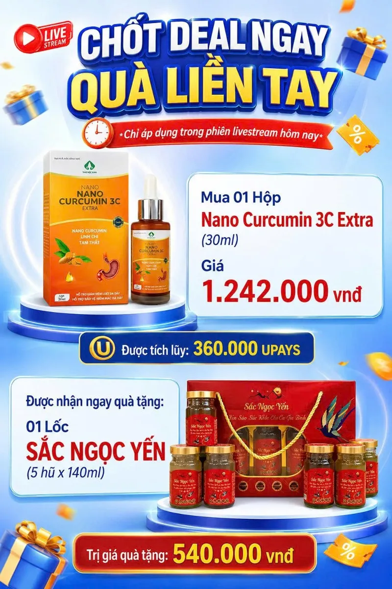 MUA 1 HỘP NANO CURCUMIN TẶNG NGAY 1 HỘP SẮC NGỌC YẾN ( LOẠI 5 HỦ 140 ML)