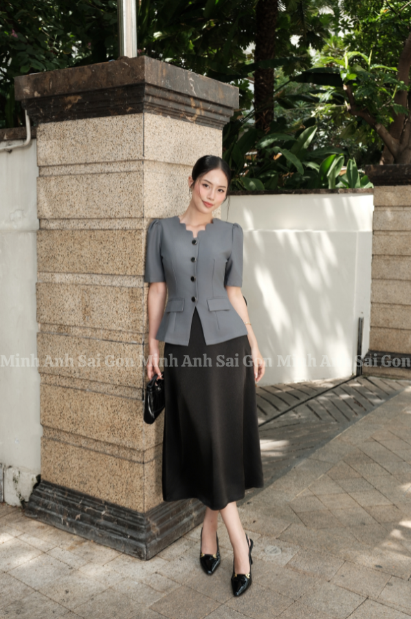 SET VEST CỔ V SÓNG MINH ANH 080325 - SET ÁO XÁM THANH LỊCH, CÔNG SỞ