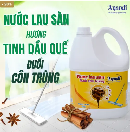 Nước lau sàn Anandi Tinh Dầu Thảo Mộc Sạch Bóng | Can 4 KG | Quế