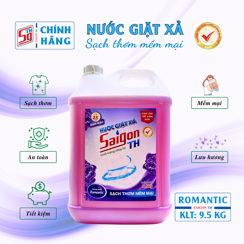 Nước giặt xả Saigon TH 9.5kg hương thơm Romantic