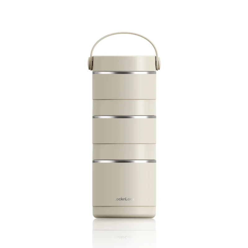 Bộ hộp cơm giữ nhiệt LocknLock Tower Vacuum Lunch Box (380MLx2, 400MLx1) - 3 màu (Be, Nâu, Xanh Lá Đậm) - LHC8058
