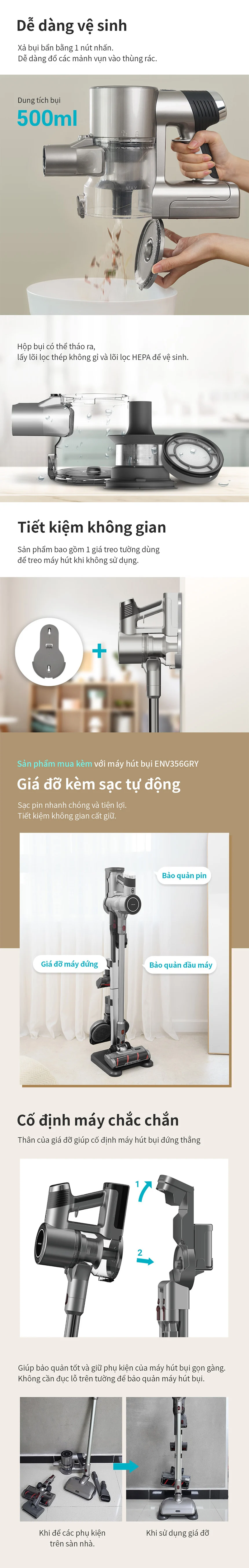 Máy Hút Bụi Không Dây Dùng Pin Sạc LocknLock ENV356GRY
