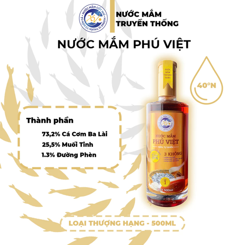 Nước Mắm Cá Cơm Phú Việt  - 40 ĐỘ Chai  500ml