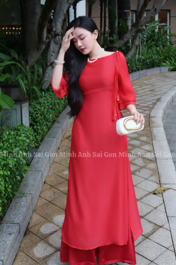 ÁO DÀI TƯỞNG VÂN MINH ANH SÀI GÒN 090825 - ÁO DÀI CỔ THUYỀN NHẸ NHÀNG, TRANG NHÃ