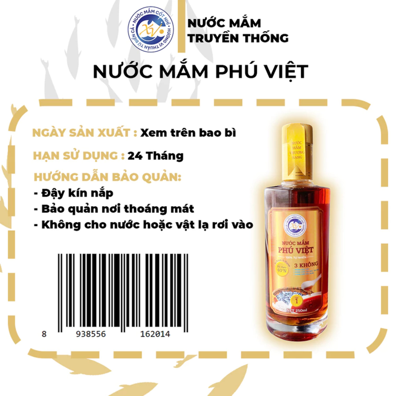 Nước Mắm Cá Cơm Phú Việt - 40 ĐỘ Chai 250ml