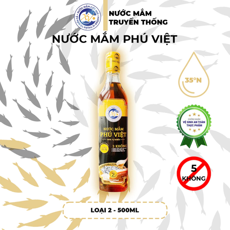 Nước Mắm Cá Cơm Phú Việt - 35 ĐỘ Chai 500ml
