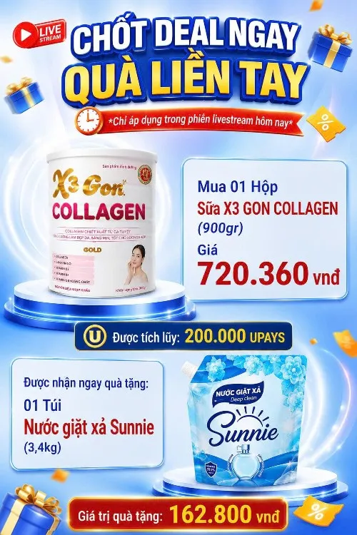 MUA 1 HỘP SỮA X3 GON COLLAGEN TẶNG NGAY 1 TÚI NƯỚC GIẶT SUNNIE