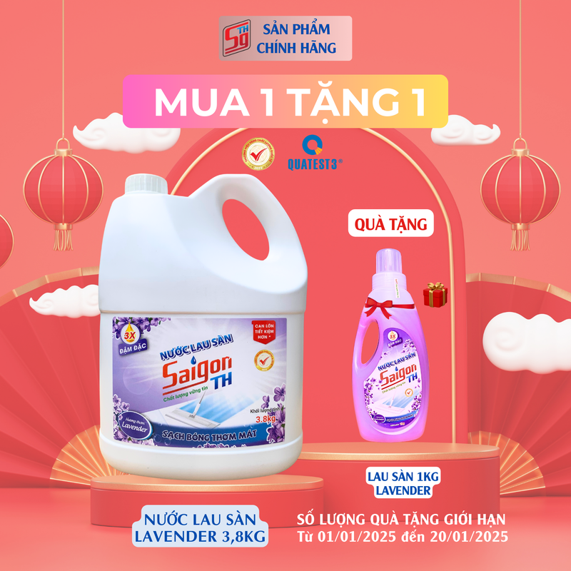 (MUA 1 TẶNG 1) Nước lau sàn Saigon TH 3.8kg hương Lavender TẶNG 1 lau sàn 1kg lavender