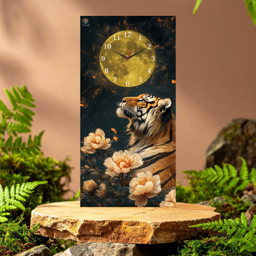 Tranh đồng hồ 12 con giáp kích thước 30x60cm vọng nguyệt (tuổi dần)