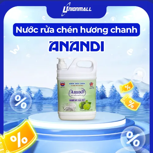 Nước rửa chén bát Anandi can 1600ml gốc tự nhiên, hương chanh