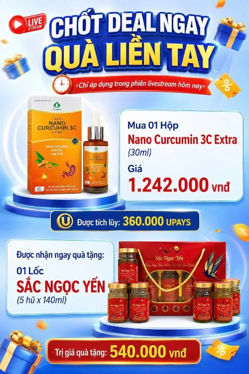 MUA 1 HỘP NANO CURCUMIN TẶNG NGAY 1 HỘP SẮC NGỌC YẾN ( LOẠI 5 HỦ 140 ML)
