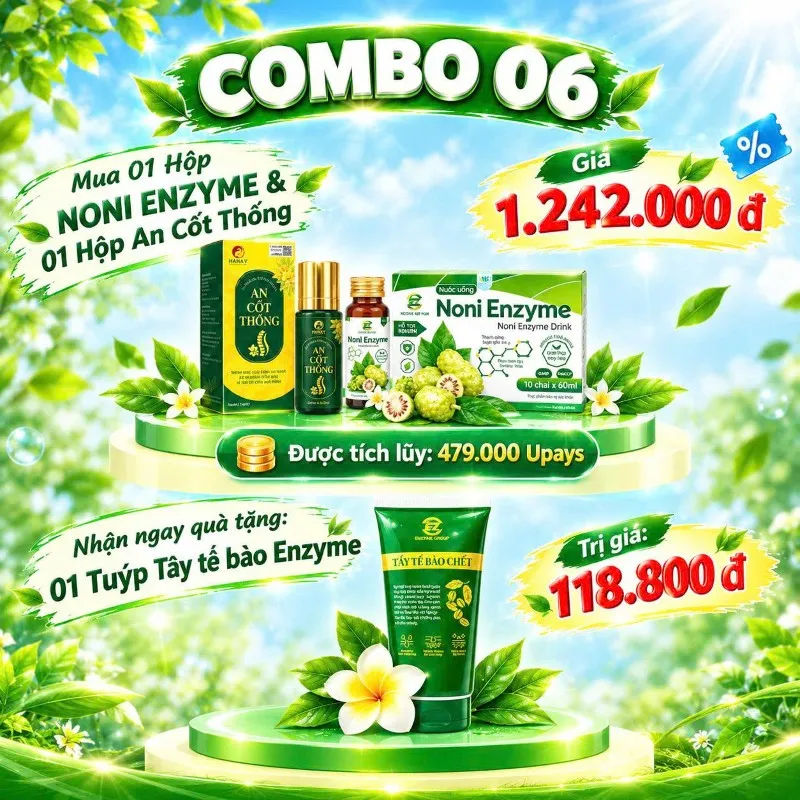 MUA COMBO 1 NONI ENZYME , 1 GEL AN CỐT THÔNG  TẶNG NGAY 1 MUỐI TẨY TẾ BÀO CHẾT
