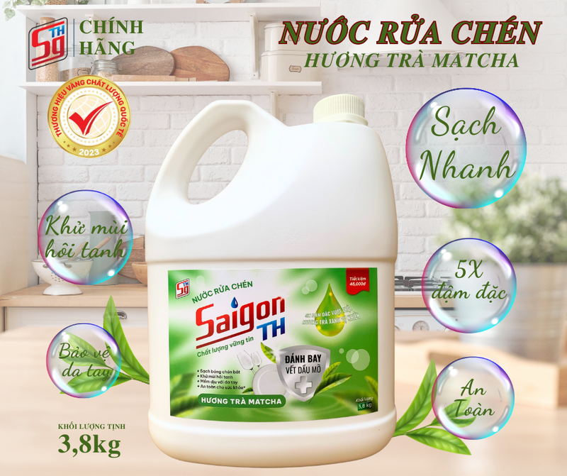 Nước rửa chén Saigon TH 3.8kg hương trà Matcha