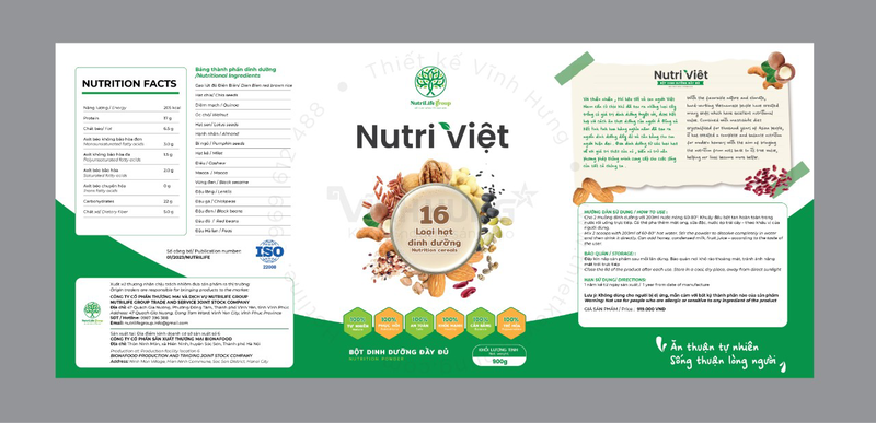 (TẶNG 1 hộp colagen Hàn Quốc 399k)  NUTRI VIỆT _Bột ngũ cốc dinh dưỡng từ 16 loại hạt
