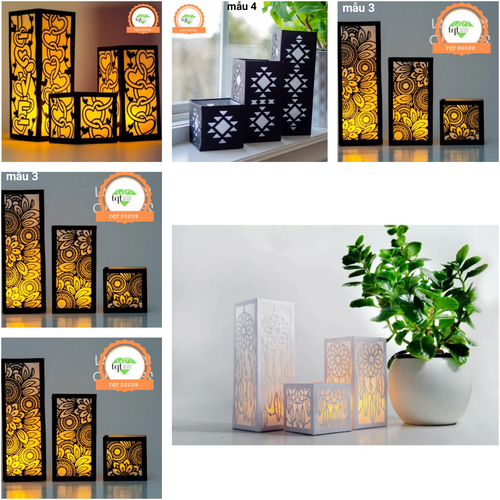 BỘ 3 ĐÈN TRANG TRÍ DECOR CẮT LAZER HIỆU ỨNG ĐẸP MẮT NHIỀU MẪU