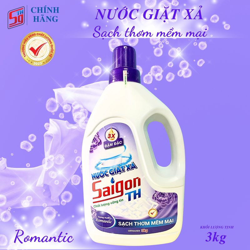 (NUA 1 TẶNG 1) Nước giặt xả Saigon TH 3kg hương thơm Romantic TẶNG 1 lau sàn 1kg lavender