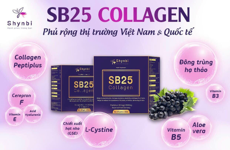 Hộp Sb25 Collagen Nước Uống Đẹp Da - Collagen Dạng Nước Bổ Sung Collagen Giúp Sáng Da Hộp 20 gói x 20 ml