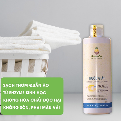 Nước giặt hữu cơ Fuwa3e organic sinh học 500ml hương cam, an toàn cho em bé
