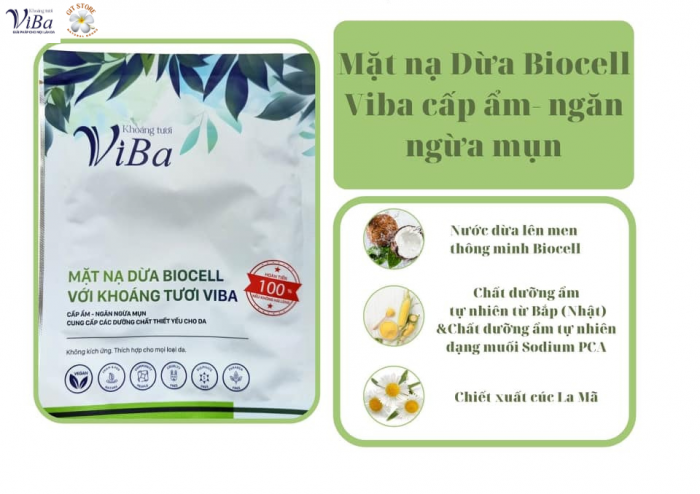Mặt nạ dừa Biocell VIBA dưỡng ẩm, dưỡng da, cấp ẩm, giảm mụn, giúp sáng da - GIT Store