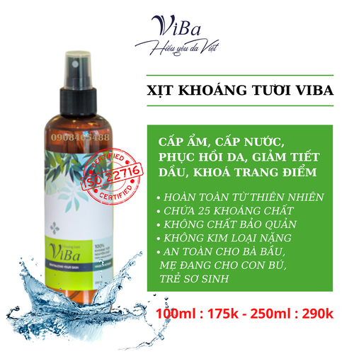 Xịt khoáng tươi VIBA 100ml cấp, dưỡng ẩm, kiềm da dầu, khóa trang điểm