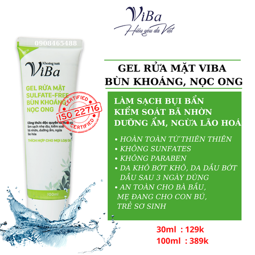 GEL RỬA MẶT SUNFATE-FREE , BÙN KHOÁNG, NỌC ONG VIBA 100ml