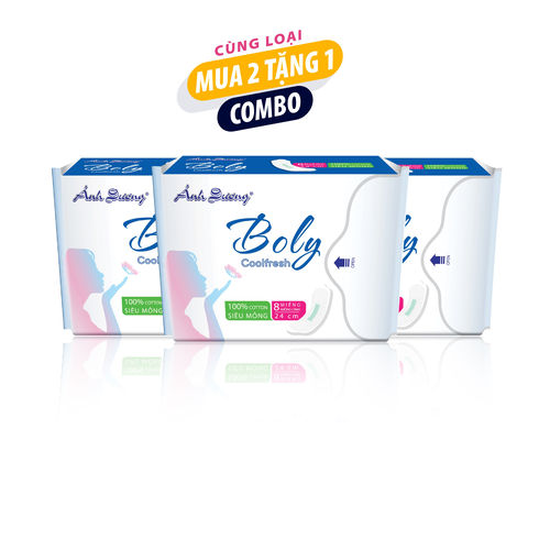 Combo 2 tặng 1 - Băng vệ sinh  Ánh Dương BOLY bạc hà không cánh túi nắp tiện lợi