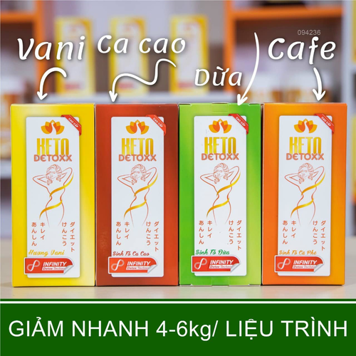 Combo 4 hộp Sinh Tố Giảm Cân, Giảm Mỡ Bụng Keto Detox - Vị Cacao - Vani - Dừa -Cafe
