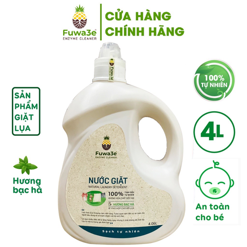 ￼Nước giặt hữu cơ Fuwa3e chuyên giặt lụa hương bạc hà 4L an toàn cho bé