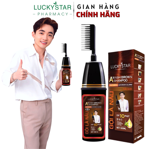 DẦU GỘI - GỘI LÀ NÂU PHỦ BẠC THẢO DƯỢC CAO CẤP KÈM LƯỢC 250ML - LUCKY STAR