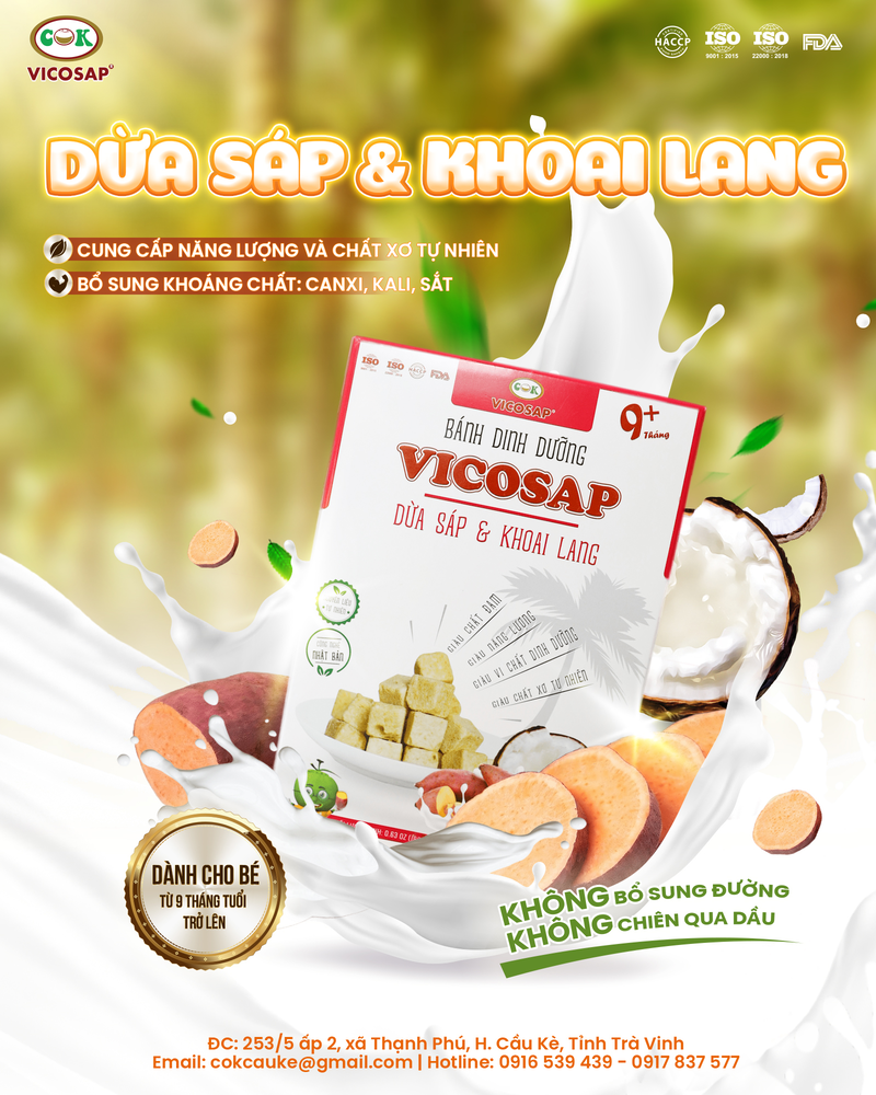 [CHO BÉ] Bánh Vicosap - Dừa Sáp & Khoai Lang [18g]