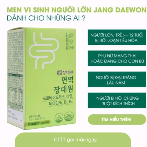 Men vi sinh Jang Daewon tăng cường hệ vi sinh đường ruột 30 gói cho người lớn đại tràng, táo bón, tiêu hóa kém