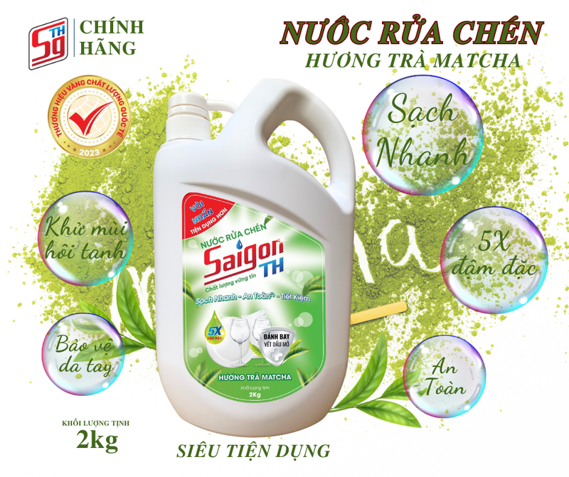 Nước rửa chén Saigon TH 2kg hương Trà Matcha