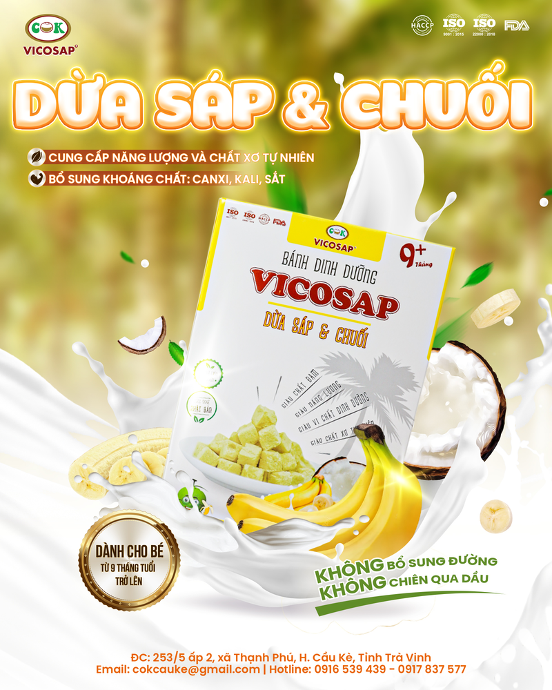 [CHO BÉ] Bánh Vicosap - Dừa Sáp & Chuối [18g]