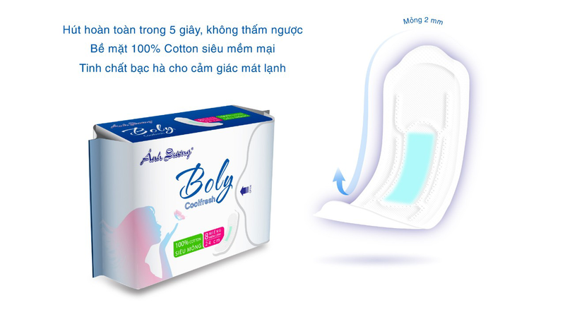 Combo 2 tặng 1 - Băng vệ sinh  Ánh Dương BOLY bạc hà không cánh túi nắp tiện lợi