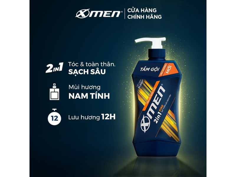 Tắm gội 2 trong 1 X-Men Fire 12h thơm lâu sạch sâu 650g