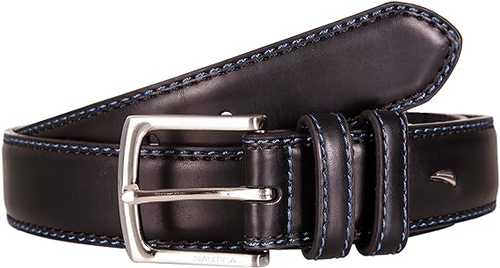 Nautica Men's Casual Padded Leather Belt with Signature Ornament