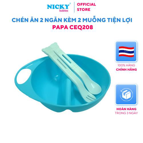 Chén ăn 2 ngăn kèm 2 muỗng tiện lợi cho bé PAPA CEQ208