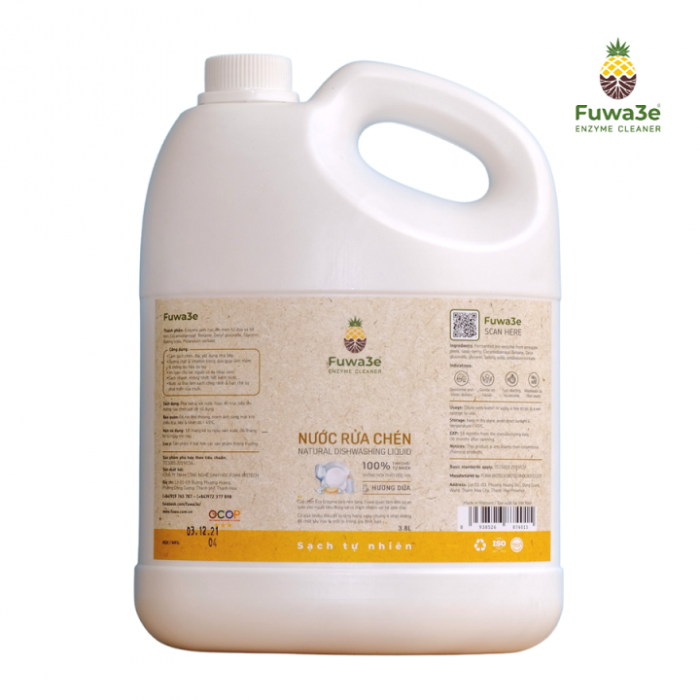 Nước rửa chén bát Fuwa3e hữu cơ Enzyme sinh học Organic 3.8L an toàn bảo vệ da tay