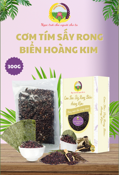 CƠM TÍM SẤY RONG BIỂN HOÀNG KIM (300 G/HỘP - 3 TÚI)