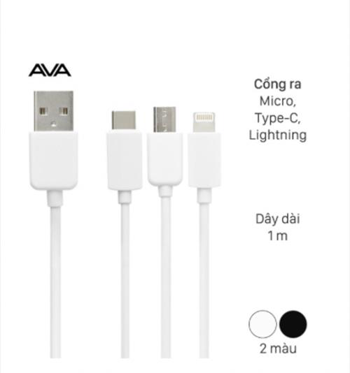 Cáp 3 đầu Lightning Type-C Micro 1 m AVA AP03-1000