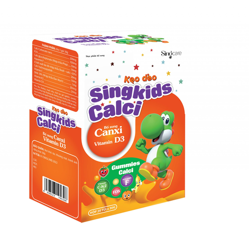 Thực phẩm bổ sung Kẹo dẻo SingKids Calci - Bổ sung Canxi và vitamin D3 (Hộp 20 túi x 30g)