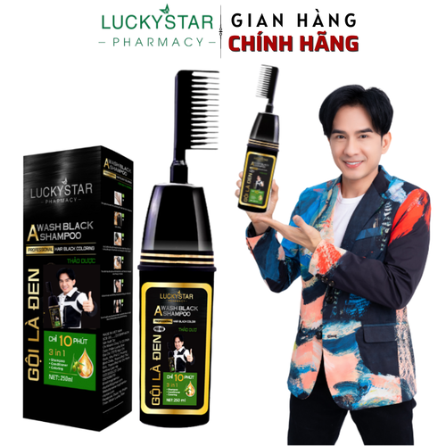 DẦU GỘI - GỘI LÀ ĐEN THẢO DƯỢC CAO CẤP KÈM LƯỢC 250ML - LUCKY STAR