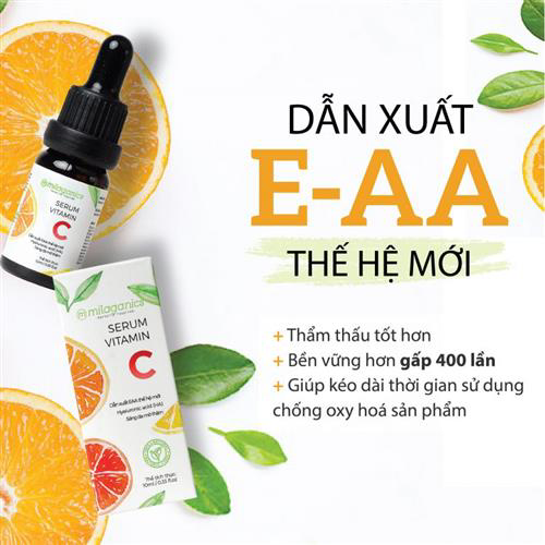 Serum vitamin C Milaganics 10ml dẫn xuất E - AA bổ sung collagen giúp làm sáng da giảm thâm